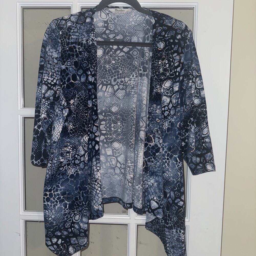 Tan Jay No Close Cardigan Size M Blue Gold Geometric